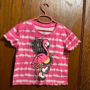 Justice Pink Tie-Dye Flamingo Tee